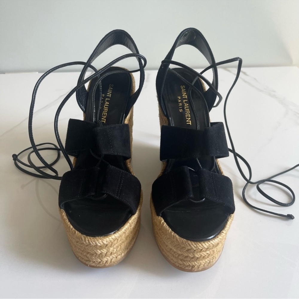 NEW IN BOX AUTHENTIC YSL SUEDE LACE UP WEDGES - Picture 7 of 16